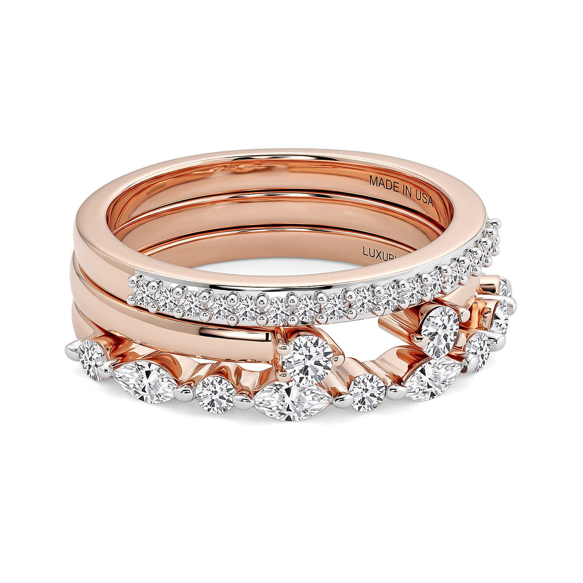 Luxuriant Lab Grown Diamond (G-H, SI) Set of 3 Stackable Ring in Rhodium Over Sterling Silver (Size 7.0) 0.75 ctw