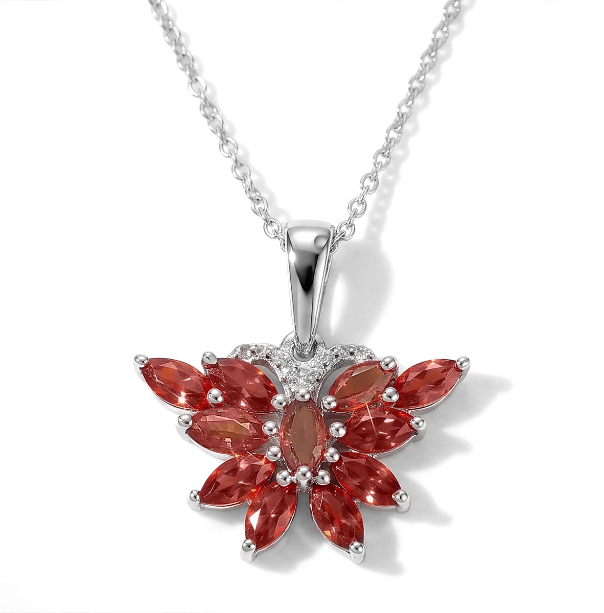 D'Joy Ratnapura Hessonite Garnet Pendant in Rhodium Over Sterling Silver with Stainless Steel Necklace (20 Inches) 1.10 ctw