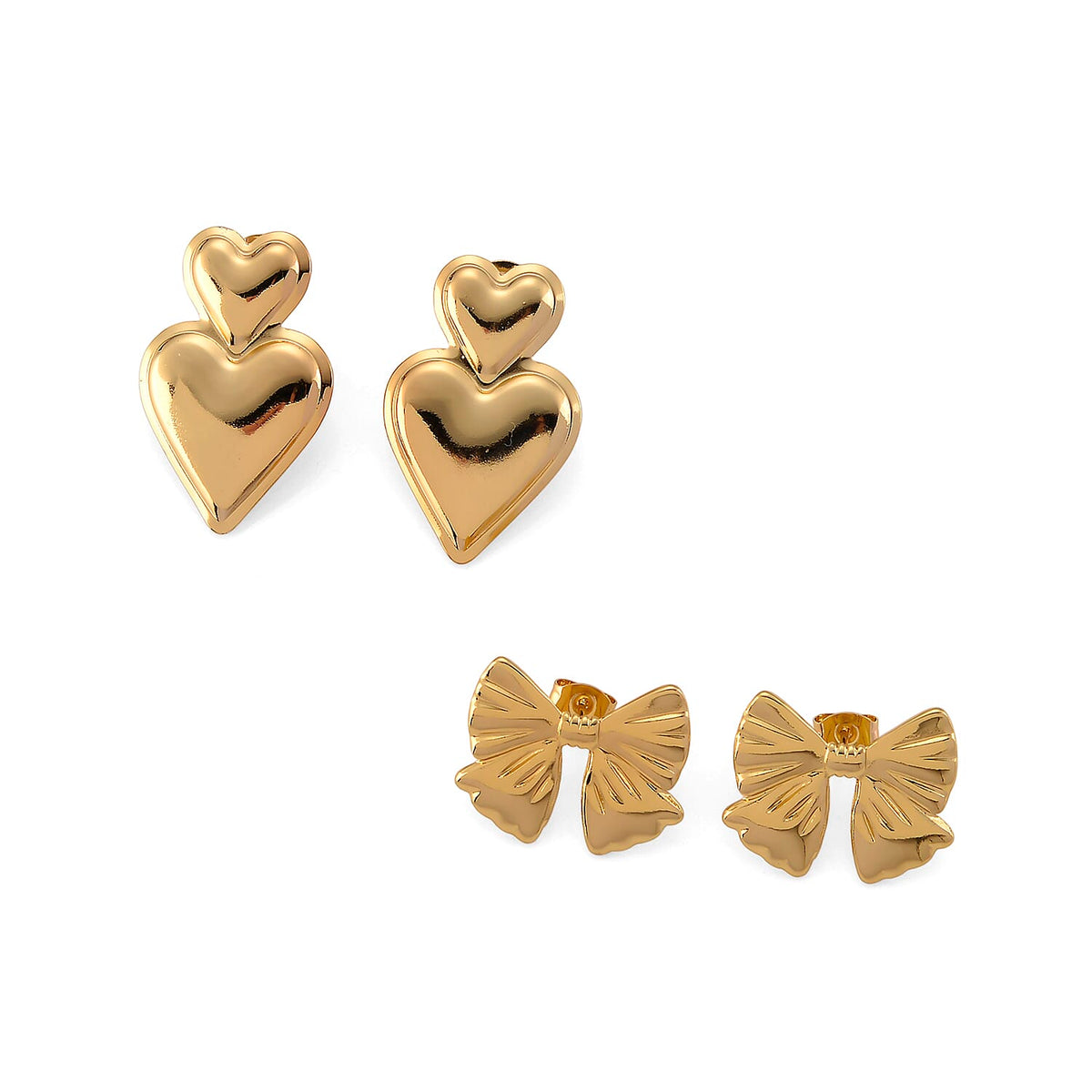 Set of 2 Dangle Earrings in ION Plated YG Stainless Steel