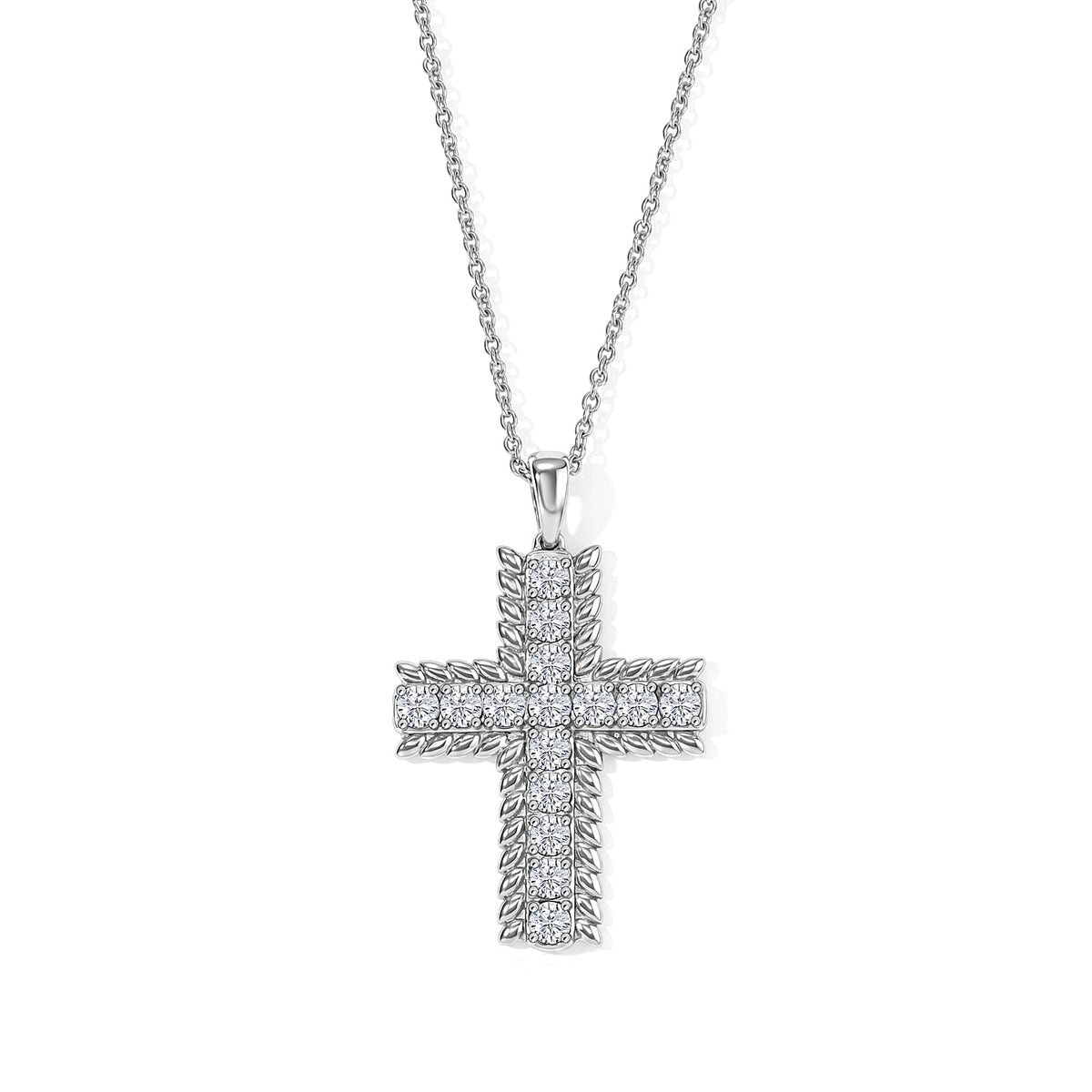 EverTrue Simulated Diamond Cross Pendant Necklace (20 Inches) in Stainless Steel 3.75 ctw