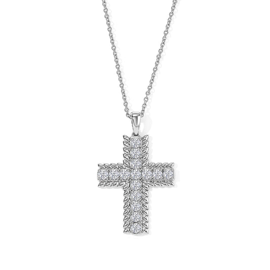EverTrue Simulated Diamond Cross Pendant Necklace (20 Inches) in Stainless Steel 3.75 ctw