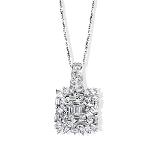 Luxuriant Lab Grown Diamond (G-H, SI) Pendant Necklace (20 Inch) in Rhodium Over Sterling Silver 1.50 ctw
