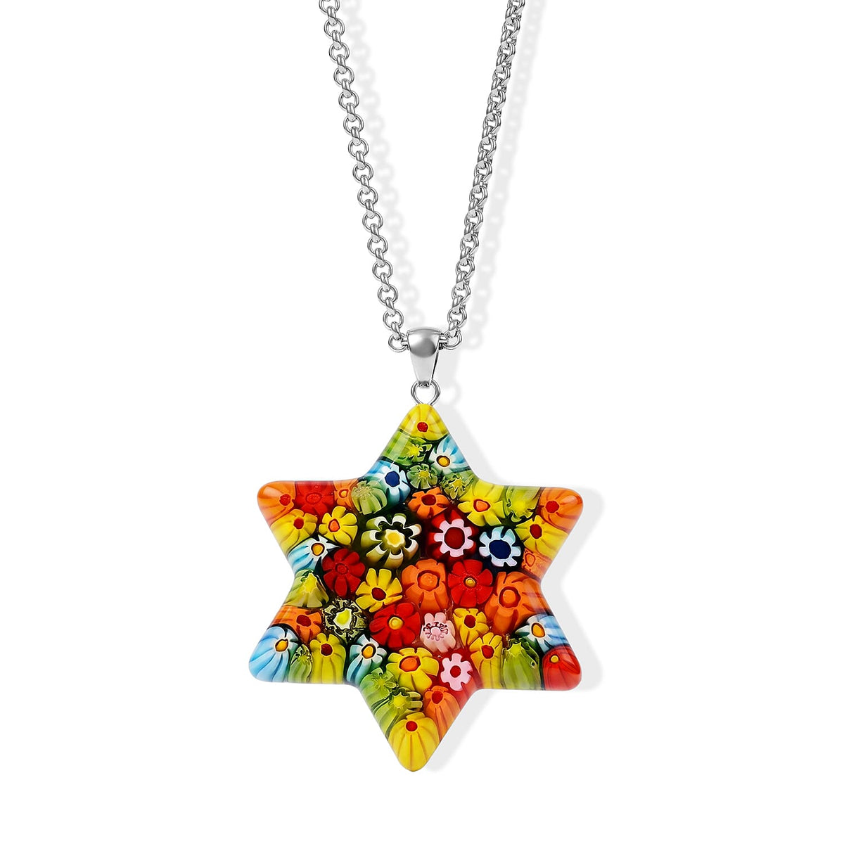 Multi Murano Style Celestial Star Pendant Necklace (20-22 inches) in Stainless Steel