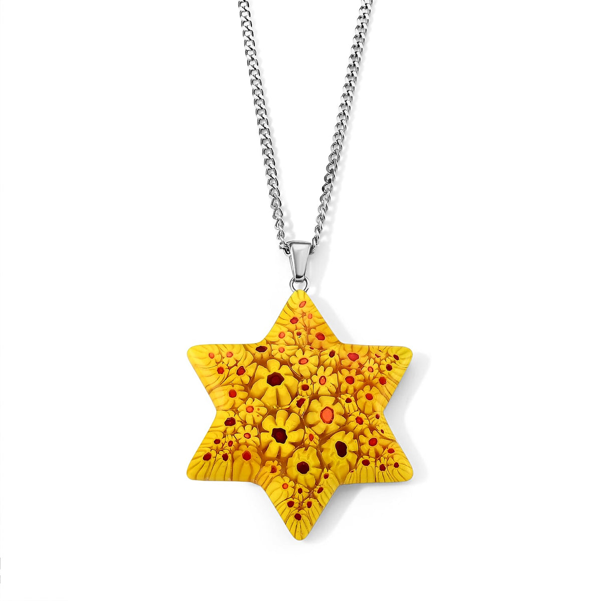 Multi Murano Style Celestial Star Pendant Necklace (20-22 inches) in Stainless Steel