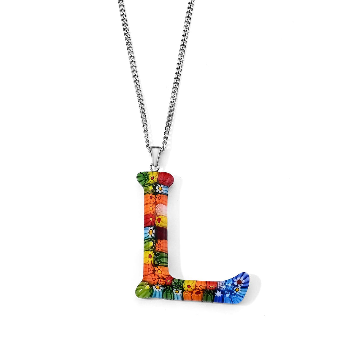 Multi Murano Style Initial A Pendant Necklace (20-22 Inches) in Stainless Steel