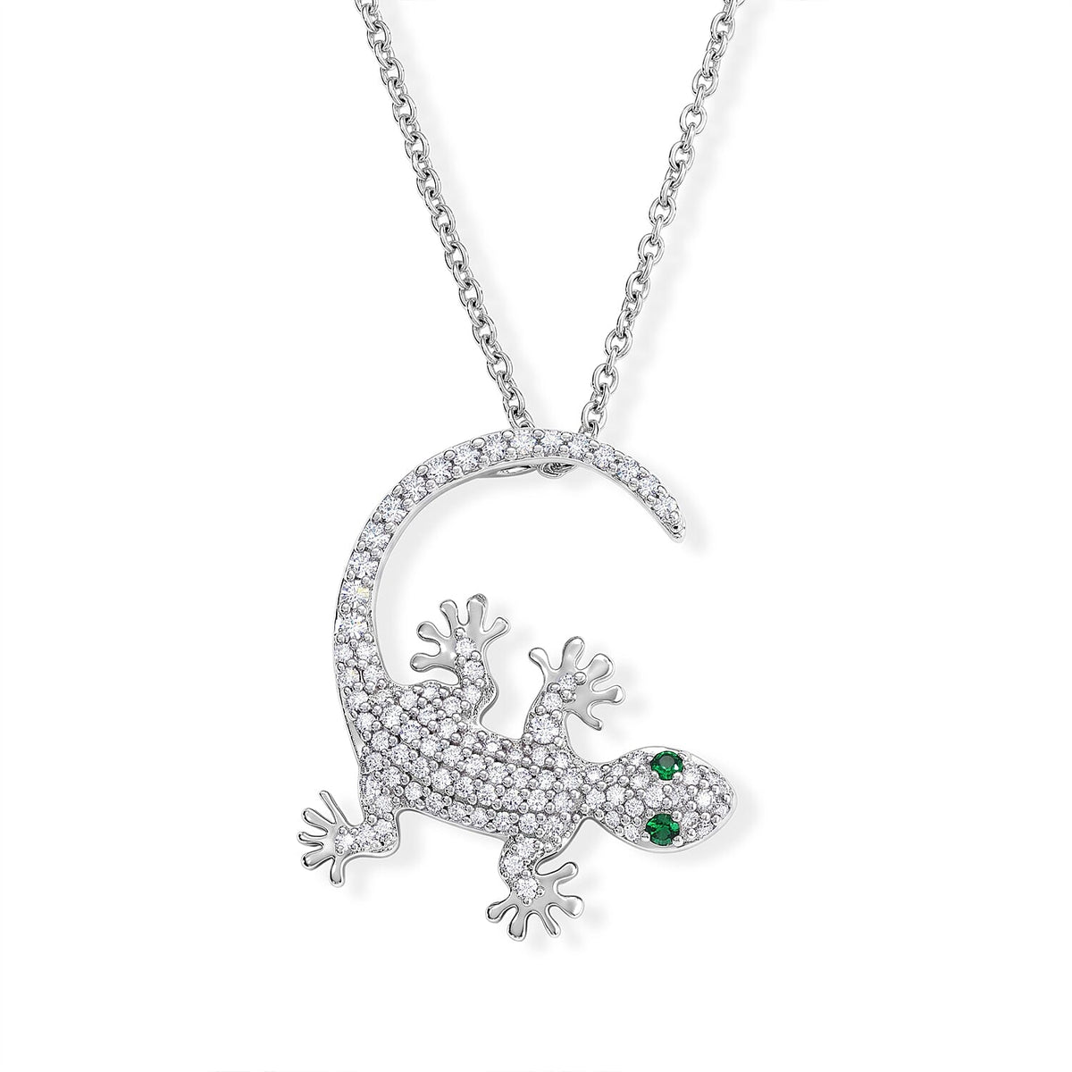 Simulated Green and White Diamond Pendant in Platinum Bond with Stainless Steel Necklace 20 Inches