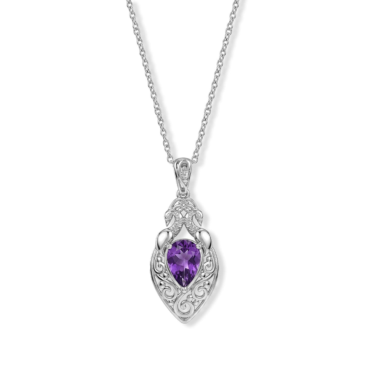 EverTrue Mashamba Amethyst Pendant in Platinum Bond with Stainless Steel Necklace (20 Inches) 1.75 ctw