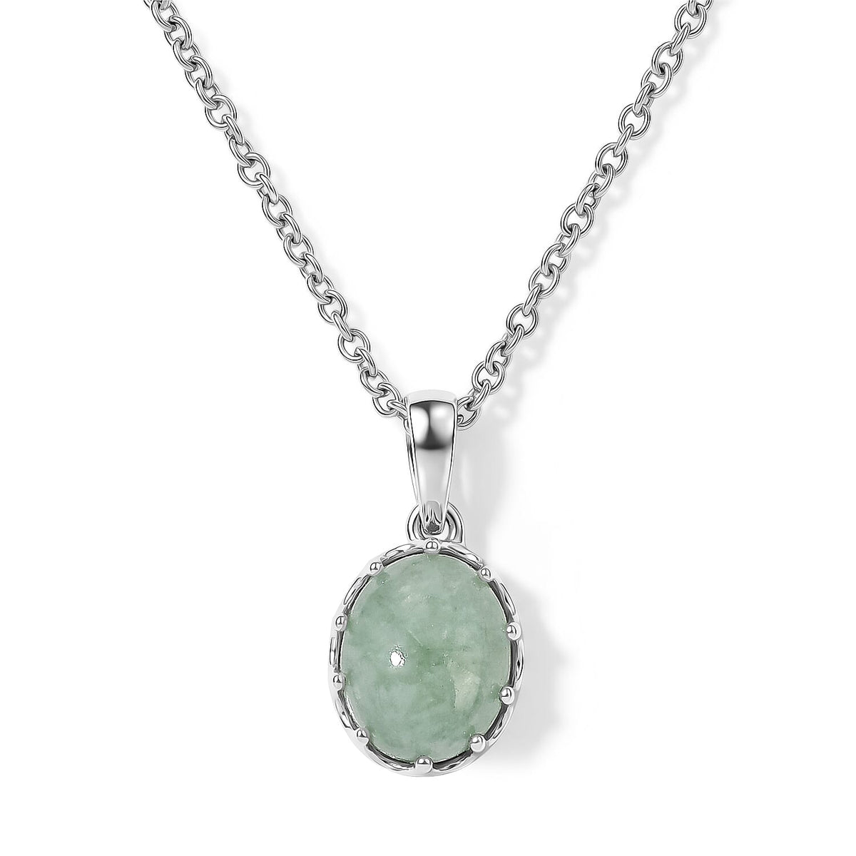 D''Joy Black Jade Pendant in Rhodium Over Sterling Silver with Stainless Steel Necklace (20 Inches) 3.30 ctw
