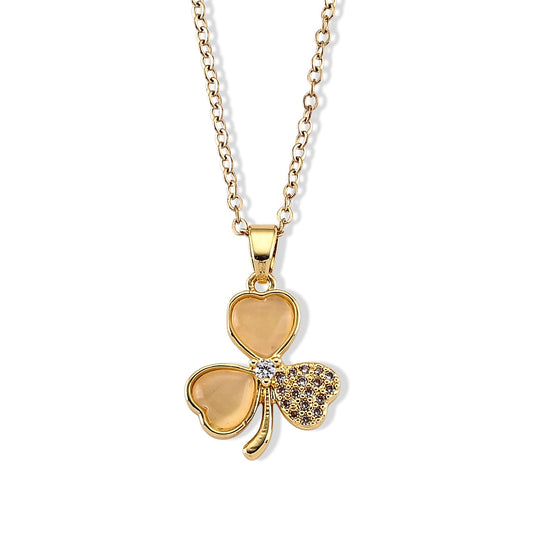 Lab Created White Cat''s Eye, Simulated Diamond Pendant in Goldtone with ION Plated YG Stainless Steel Necklace (16-18 Inches) 3.00 ctw