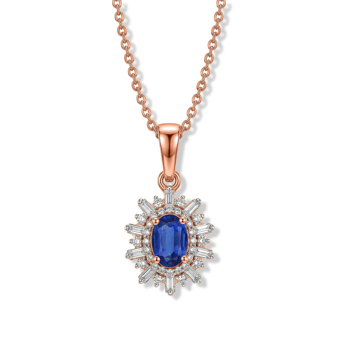 D'Joy Premium Kanchanaburi Blue Sapphire (D) and Moissanite Pendant Necklace (20 Inches) in Rhodium Over Sterling Silver 1.20 ctw