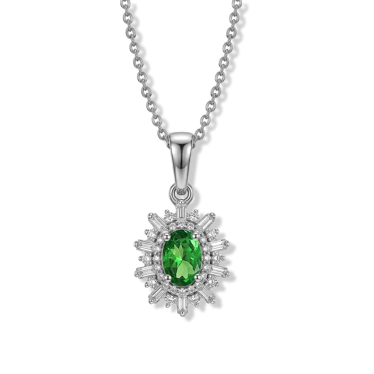 D'Joy Premium Kanchanaburi Blue Sapphire (D) and Moissanite Pendant Necklace (20 Inches) in Rhodium Over Sterling Silver 1.20 ctw