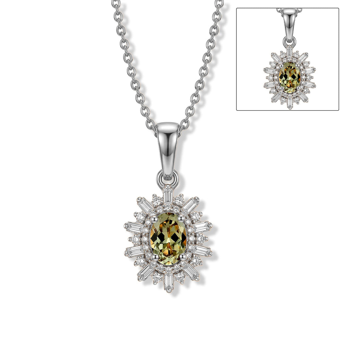 D'Joy Premium Kanchanaburi Blue Sapphire (D) and Moissanite Pendant Necklace (20 Inches) in Rhodium Over Sterling Silver 1.20 ctw