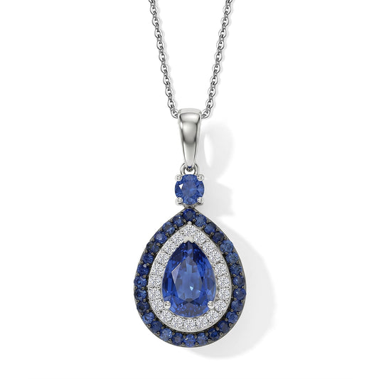 D'Joy Premium Kashmir Kyanite, Multi Gemstone Royal Spectrum Pendant Necklace (20 Inches) in Rhodium Over Sterling Silver 4.00 ctw
