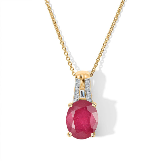 D'Joy Premium Niassa Ruby (FF), Moissanite Pendant Necklace (20 Inches) in 18K Vermeil YG Over Sterling Silver 4.00 ctw