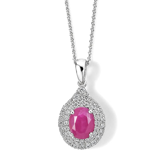 D'Joy Premium Ruby, Moissanite Pendant Necklace (18 Inches) in Rhodium Over Sterling Silver 2.35 ctw 4495717