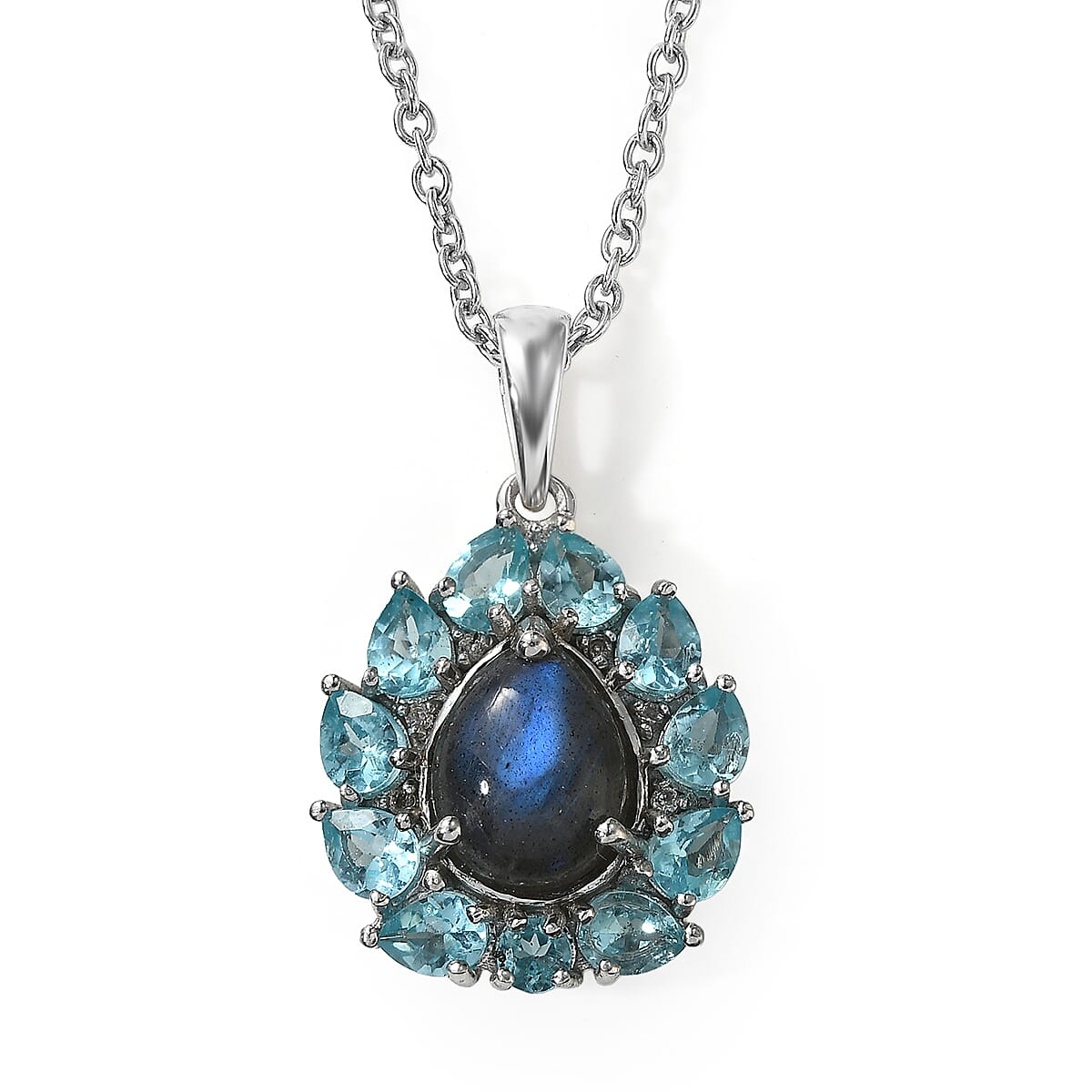 EverTrue AAA Malagasy Labradorite, Multi Gemstone Pendant in Platinum Bond with Stainless Steel Necklace (20 Inches) 3.70 ctw