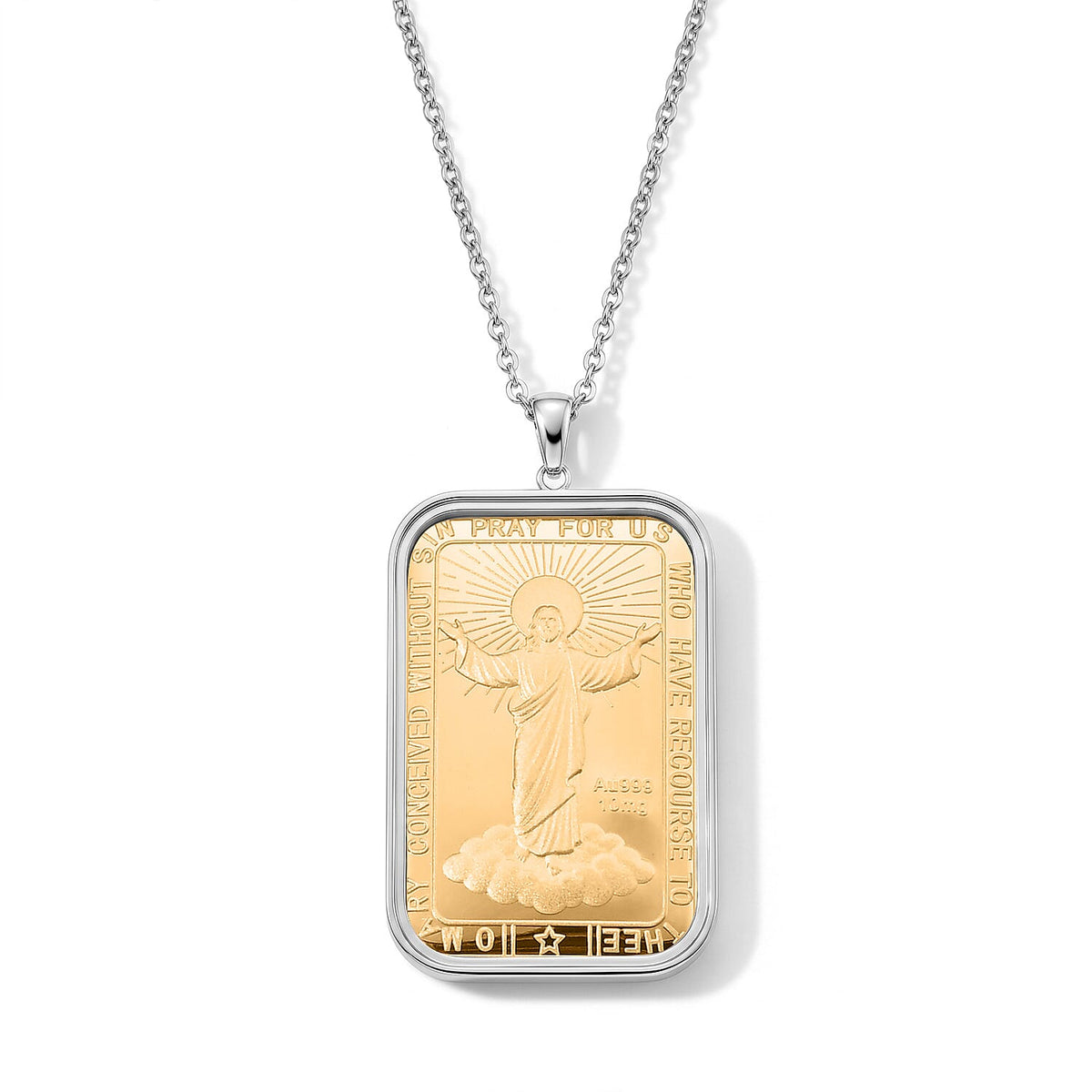 24K Gold Foil Cross & Bible Pendant with Stainless Steel Necklace (20 Inches) 44959