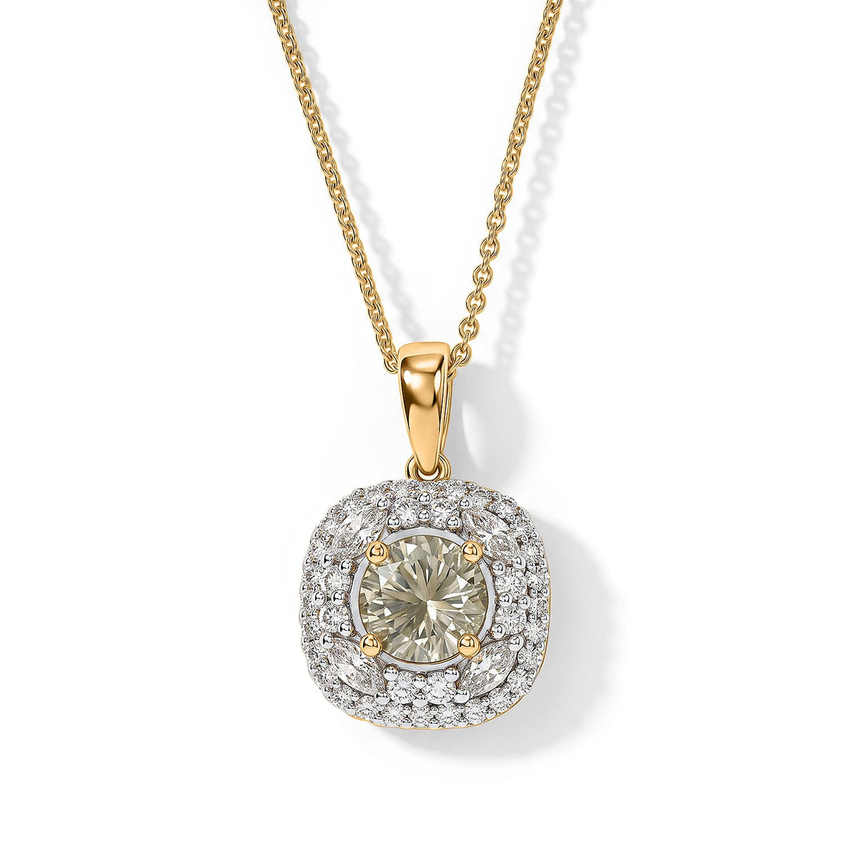 D''Joy Hanabi Cut Premium Turkzite, Moissanite Pendant Necklace (18 Inches) in 18K Vermeil YG Over Sterling Silver 1.80 ctw