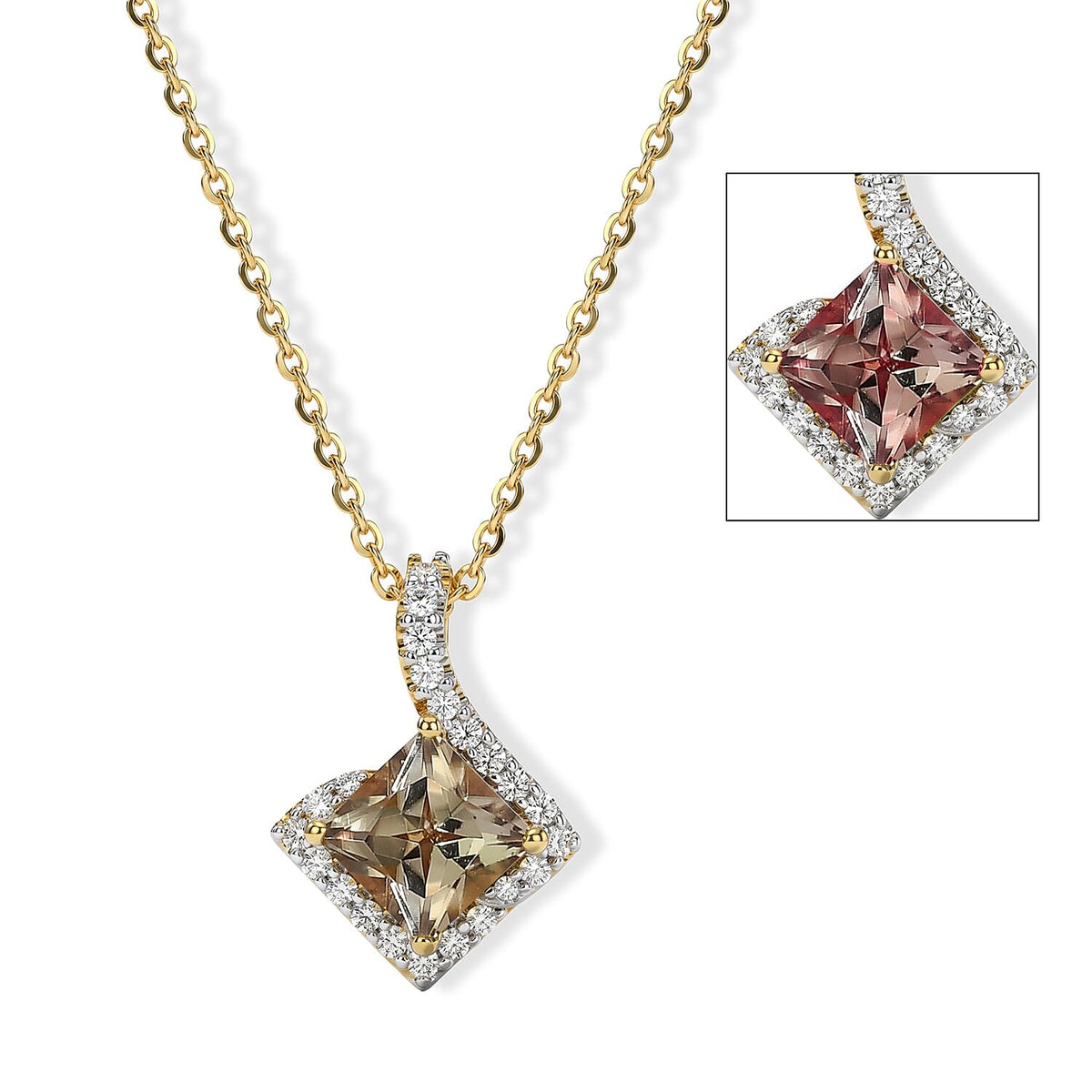 D''Joy Asscher Cut Premium Turkizite, Moissanite Pendant Necklace (18 Inches) in 18K Vermeil YG Over Sterling Silver 1.46 ctw