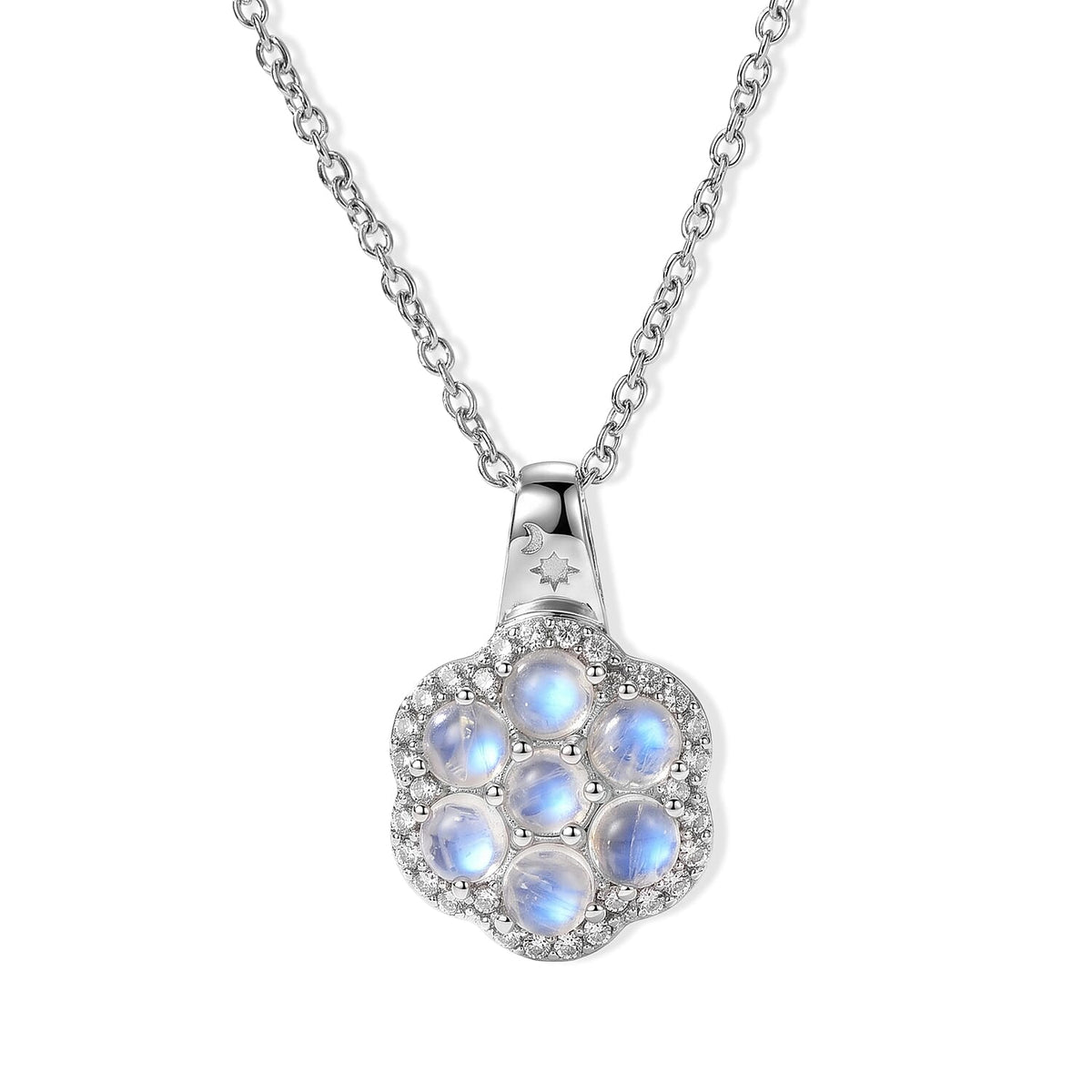 EverTrue Rainbow Moonstone and White Zircon 2.65 ctw Pendant in Platinum Bond with Stainless Steel Necklace (20 Inches)