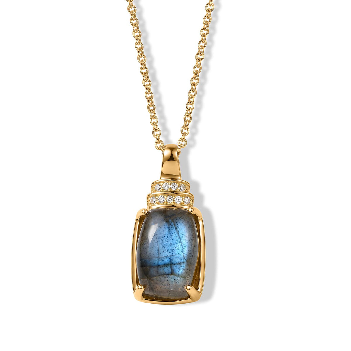 EverTrue AAA Malagasy Labradorite, White Zircon Pendant in 18K YG Plated with ION Plated YG Stainless Steel Necklace (20 Inches) 8.60 ctw