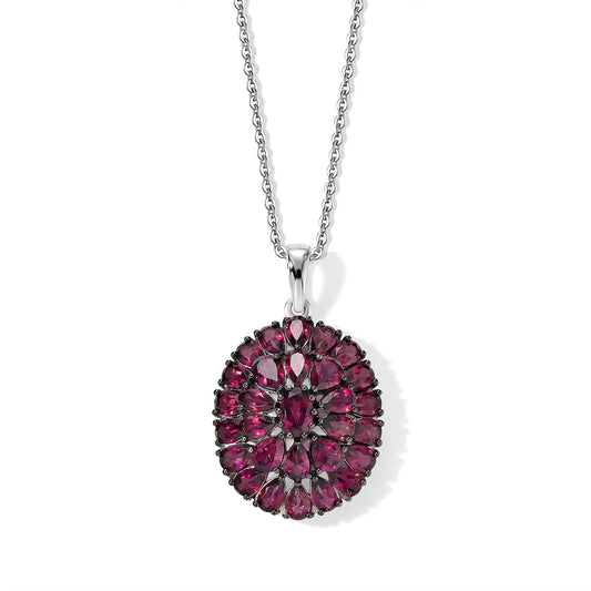 D'Joy Premium Orissa Rhodolite Garnet Berry Royale Pendant Necklace (20 Inches) in Rhodium Over Sterling Silver 8.70 ctw