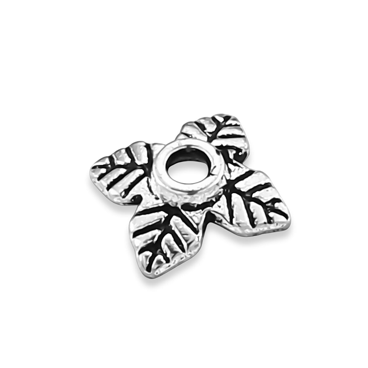 GCS Set of 100pcs 4 Petal Flower Bead Caps in Silvertone