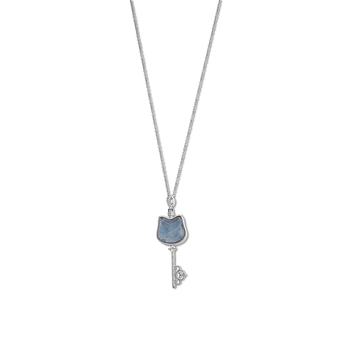 Aquamarine & Simulated Diamond Pendant in Silvertone with Stainless Steel Necklace (20 Inches) 42.00 ctw