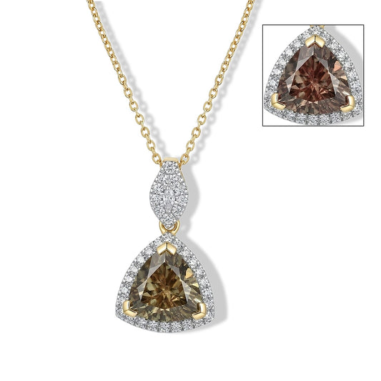 Certified & Appraised 10K Yellow Gold AAA Turkizite, Luxuriant Lab Grown Diamond (G-H, SI) Pendant Necklace (18 Inches) 3.47 ctw