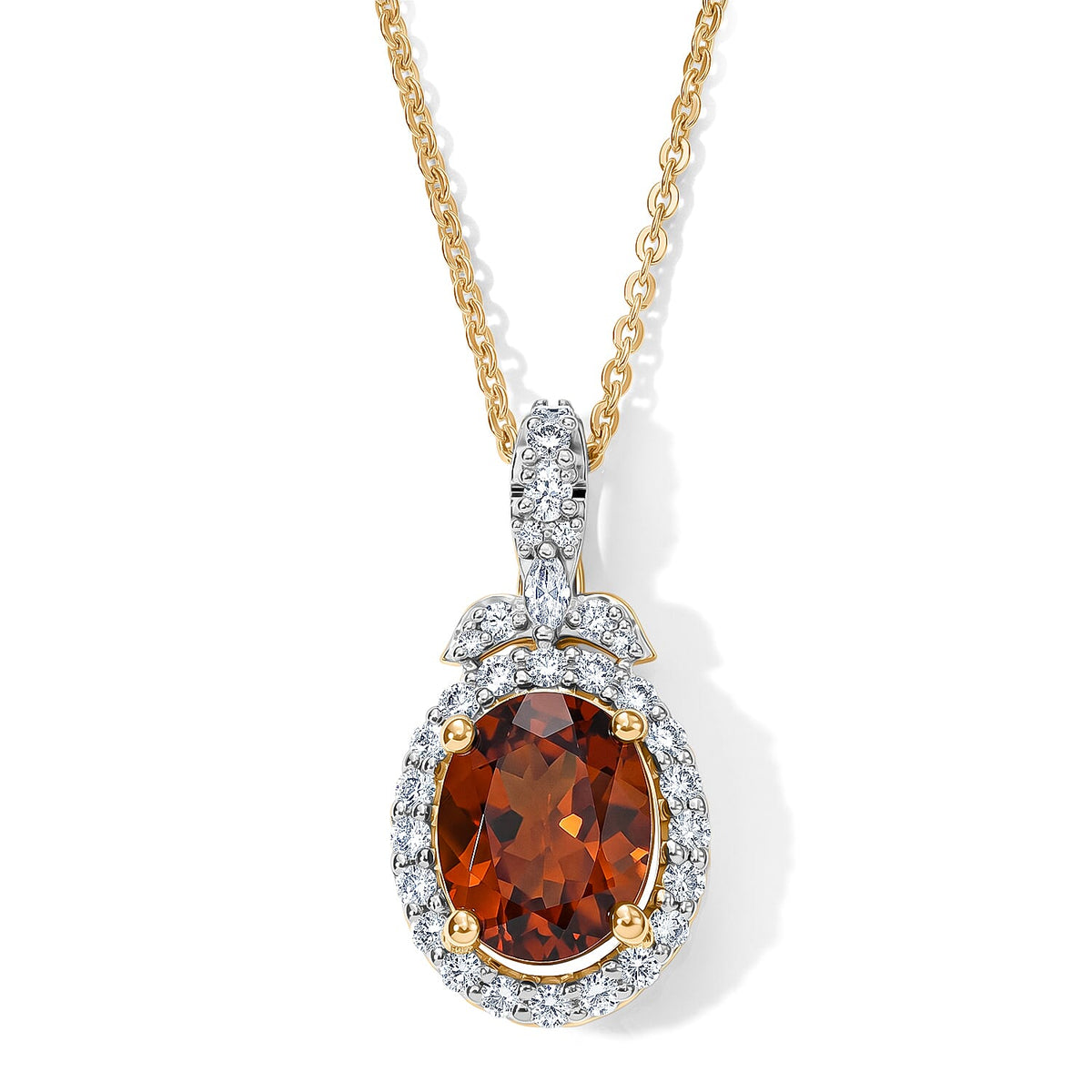 D''Joy Premium Honey Garnet, Moissanite Pendant Necklace (18 Inches) in 18K Vermeil YG Over Sterling Silver 2.30 ctw
