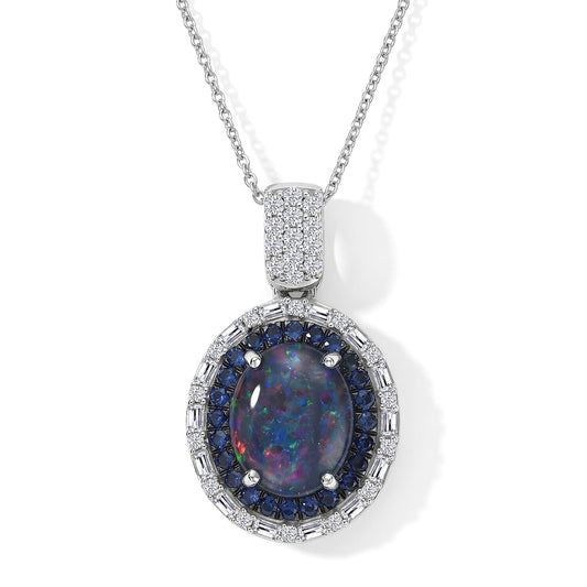 D'Joy Premium Australian Black Ridge Opal, Multi Gemstone Deep Sea Mystique Pendant Necklace (20 Inches) in Rhodium Over Sterling Silver 3.00 ctw