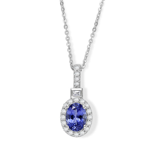 Certified and Appraised D'Joy Premium Tanzanite, Moissanite Pendant Necklace (18 Inches) in Rhodium Over Sterling Silver 1.50 ctw