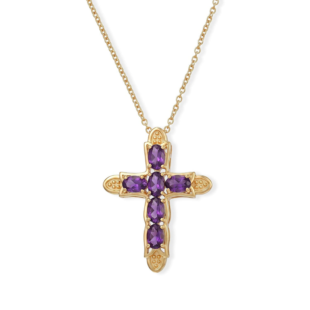 EverTrue African Amethyst 2.50 ctw Cross Pendant in 18K YG Plated with ION Plated YG Stainless Steel (20 Inches)