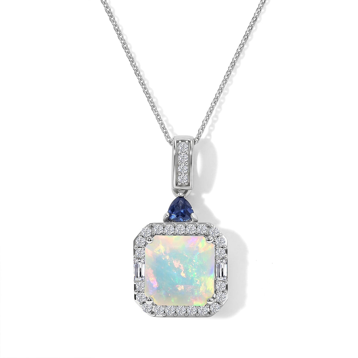 D'Joy AAA Ethiopian Welo Opal, Multi Gemstone Pendant Necklace (20 Inches) in Rhodium Over Sterling Silver 3.70 ctw