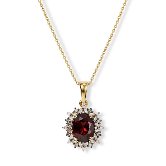 D'Joy Premium Orissa Rhodolite Garnet, Natural Champagne and White Diamond (0.25 cts) Berry Sunburst Pendant Necklace (20 Inches) in 18K Vermeil YG Over Sterling Silver 2.60 ctw