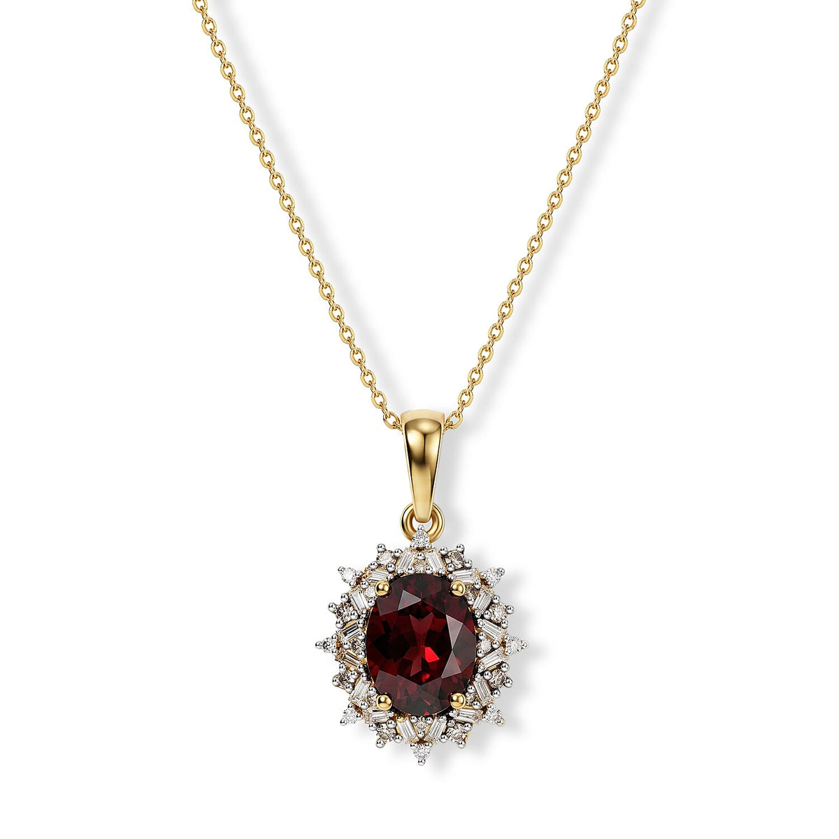 D'Joy Premium Orissa Rhodolite Garnet, Natural Champagne and White Diamond (0.25 cts) Berry Sunburst Pendant Necklace (20 Inches) in 18K Vermeil YG Over Sterling Silver 2.60 ctw