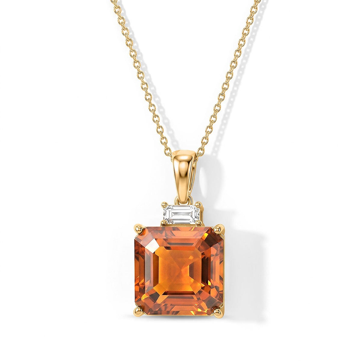 D'Joy Asscher Cut AAA Santa Ana Madeira Citrine and Moissanite 8.70 ctw Pendant Necklace in 18K Vermeil Yellow Gold Over Sterling Silver 20 Inches