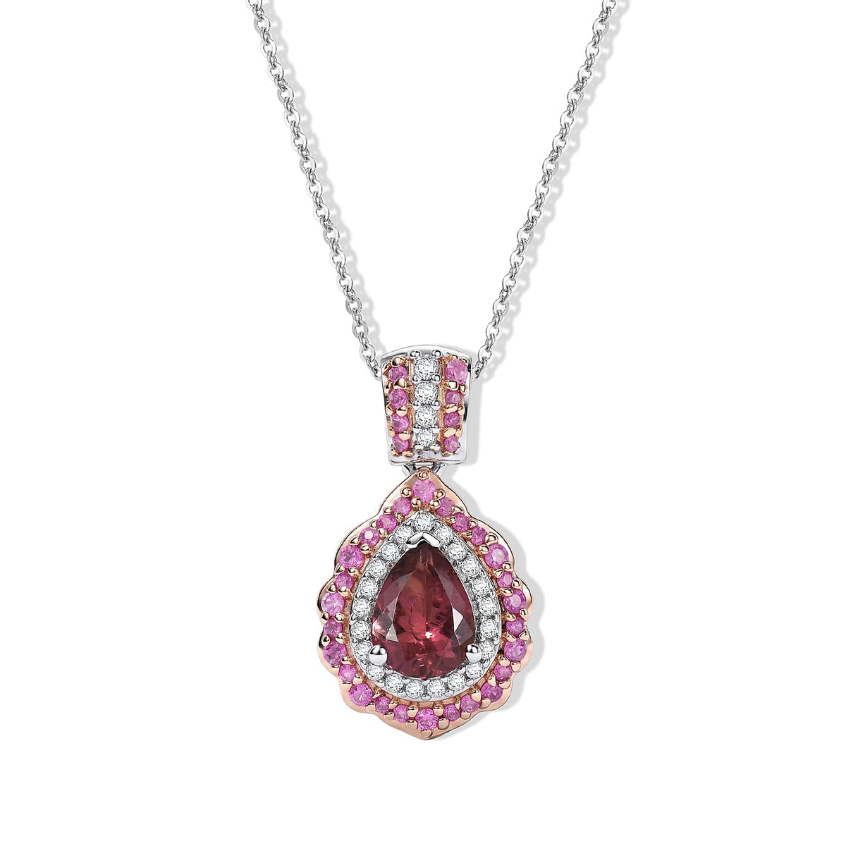 D''Joy AAA Morro Redondo Pink Tourmaline, Multi Gemstone Pendant Necklace (20 Inches) in Rhodium Over Sterling Silver 1.70 ctw