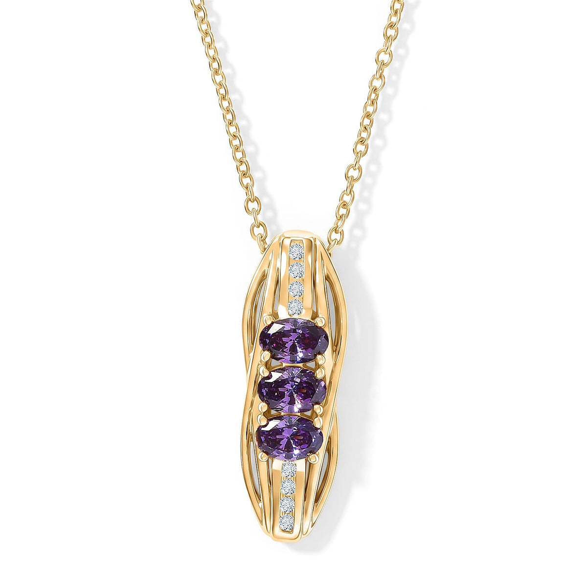 EverTrue Simulated Amethyst and Champagne Color Diamond Pendant in 18K YG Plated with iON Plated YG Stainless Steel Necklace (20 inches)