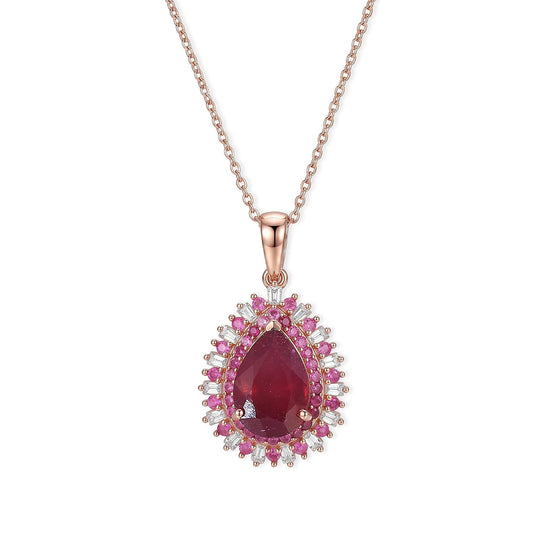 D'Joy Premium Niassa Ruby (FF), Multi Gemstone Pendant Necklace (20 Inches) in 18K Vermeil RG Over Sterling Silver 5.40 ctw