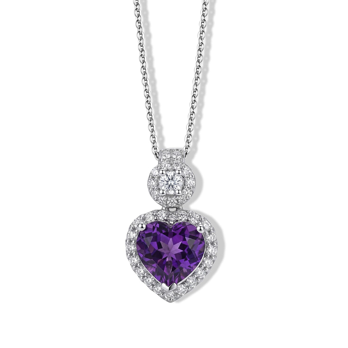 D''Joy Premium Zambian Amethyst, Moissanite Pendant Necklace (20 Inches) in Rhodium Over Sterling Silver 3.00 ctw