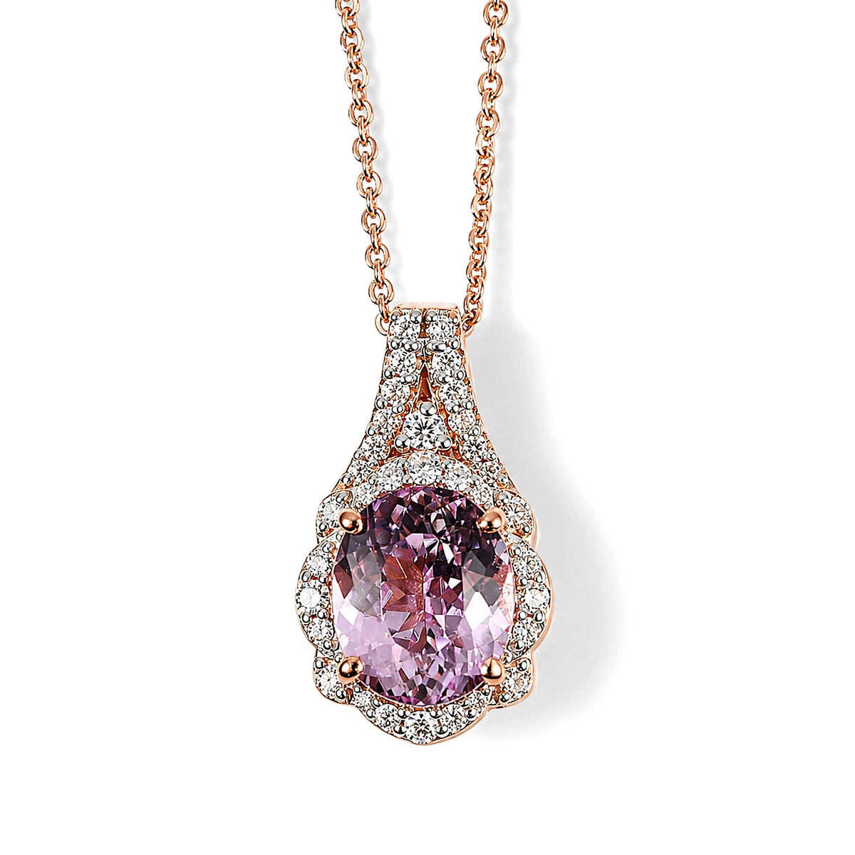 Black Friday Doorbuster D'Joy Premium Martha Rocha Kunzite, Moissanite Pendant Necklace (18 Inches) in 18K Vermeil RG Over Sterling Silver 3.80 ctw