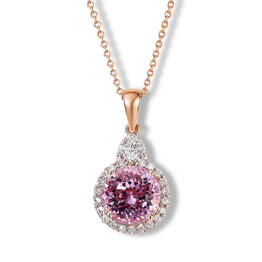 D'Joy Premium Martha Rocha Kunzite, Moissanite Pendant Necklace (18 Inches) in 18K Vermeil RG Over Sterling Silver 3.90 ctw