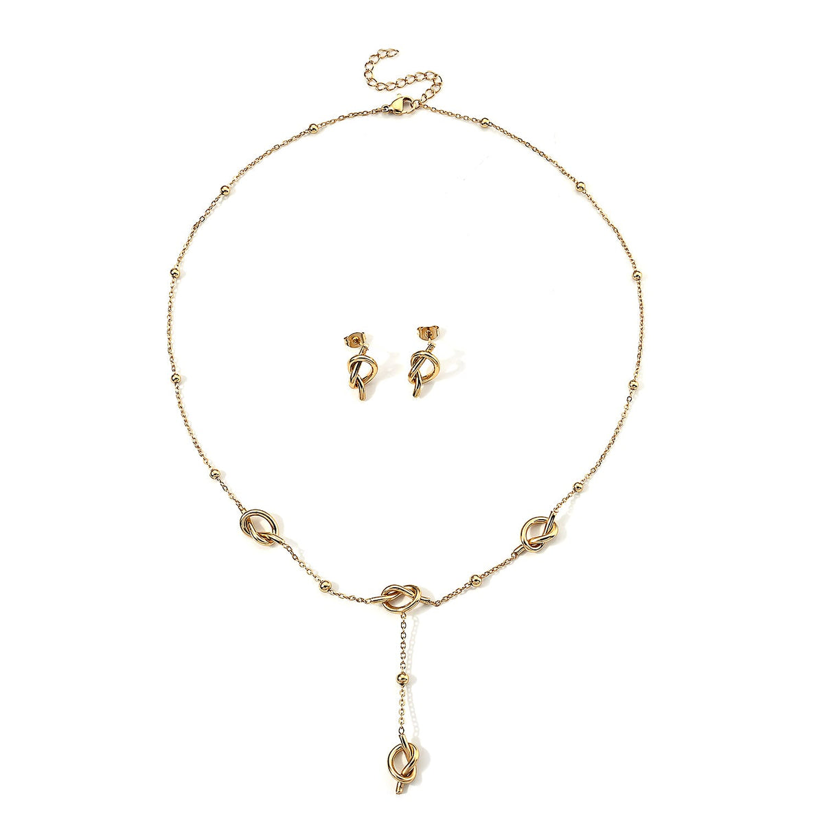 Infinity Necklace (18-19.5 Inches) and Earrings in ION Plated YG Stainless Steel
