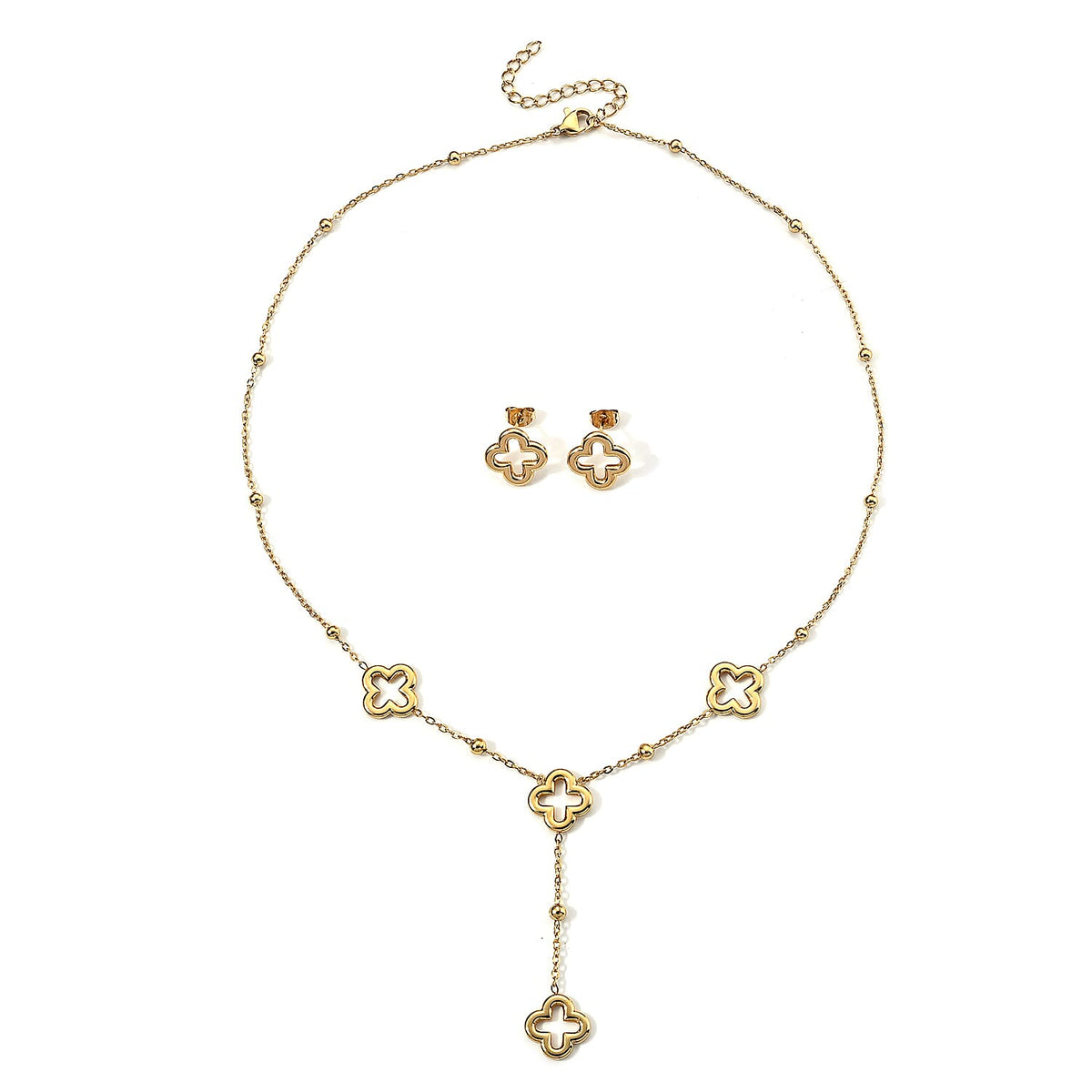 Infinity Necklace (18-19.5 Inches) and Earrings in ION Plated YG Stainless Steel