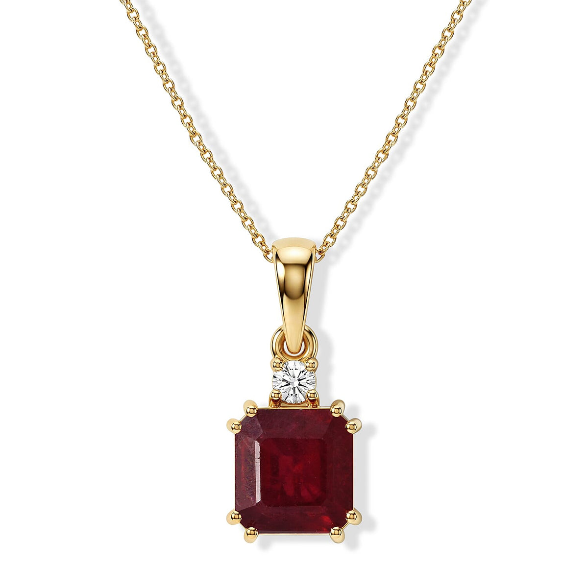Asscher Cut Niassa Ruby (FF), Luxuriant Lab Grown Diamond (G-H, SI) Pendant Necklace (20 Inches) in 18K Vermeil YG Over Sterling Silver 3.25 ctw