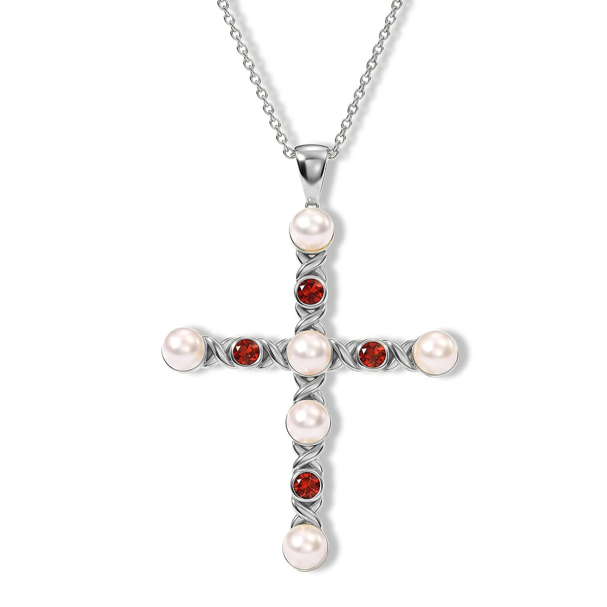 EverTrue Freshwater Pearl and Mozambique Garnet 2.40 ctw Pendant in 18K YG Plated with ION Plated YG Stainless Steel (20 Inches)