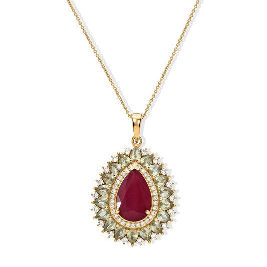 D'Joy Niassa Ruby (FF), Multi Gemstone Pendant Necklace (20 Inches) in 18K Vermeil YG Over Sterling Silver 11.20 ctw