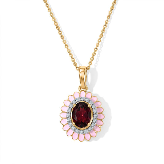 D'Joy Premium Orissa Rhodolite Garnet, Moissanite Blush Bloom Pendant Necklace (20 Inches) in 18K Vermeil YG Over Sterling Silver 1.50 ctw