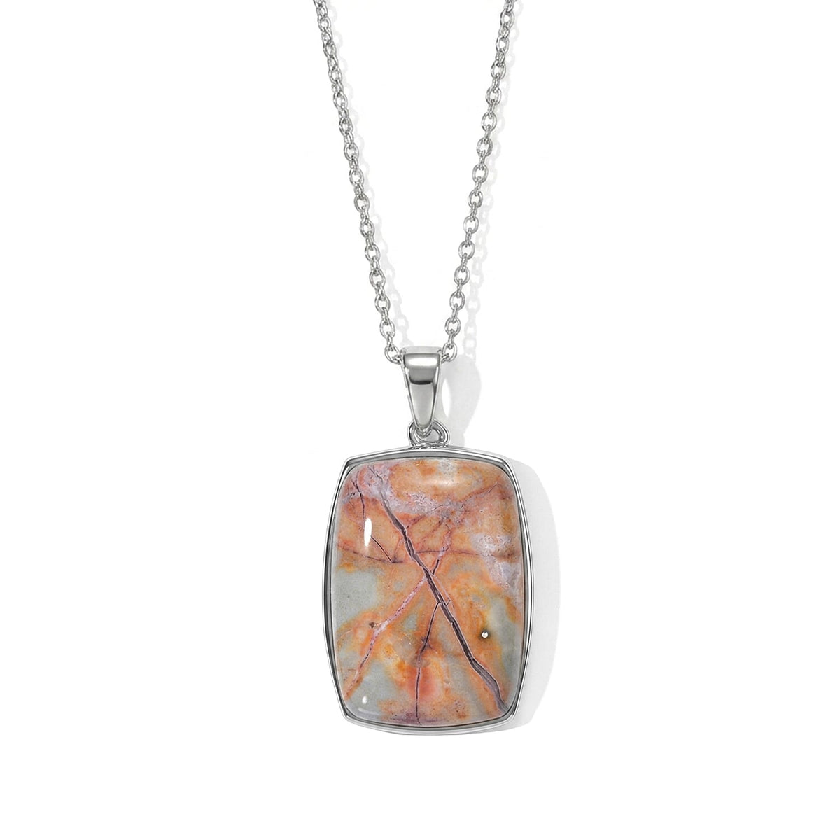 EverTrue Poppy Jasper 27.75 ctw Pendant Necklace (20 Inches) in Stainless Steel
